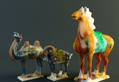 Chine Tang Dynasty statue d'un cheval de couleur

