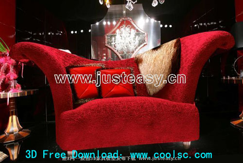 canap en tissu rouge modle 3D