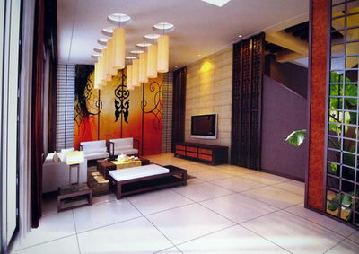 Modle 3D de la salle de sjour moderne chinois (y compris le matriel)