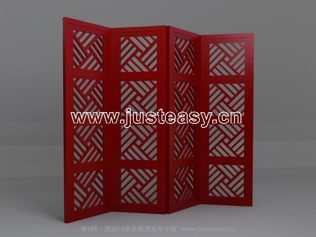 cran rouge en bois laqu modle 3D (y compris le matriel)