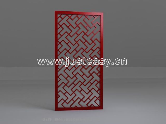 Bois rouge paravent peint seul modle 3D (y compris le matriel)