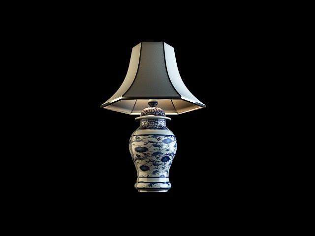 Modle 3D de bleu et blanc en porcelaine Lampe de table (avec matriel)
