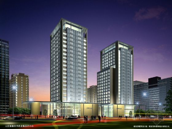 Brillant nuit modle 3D de bâtiment de bureaux (y compris le matriel)

