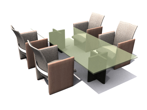 Modle 3D de vert tables en verre et chaises
