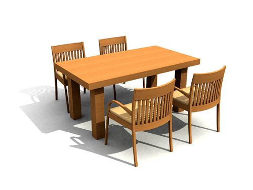 3D modles de tables en bois massif  manger carre et chaises
