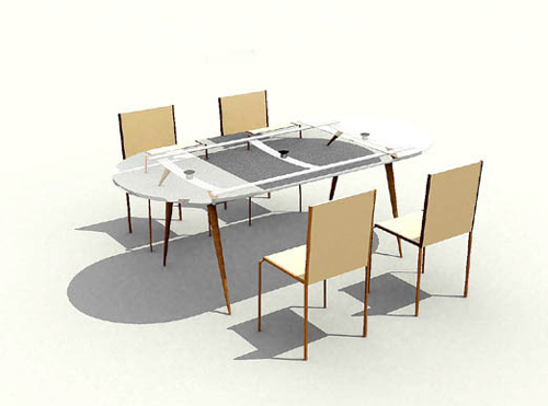 D simples modles de tableaux de verre et des chaises
