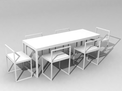 Modle 3D de la salle  manger rectangulaire blanc tables et chaises