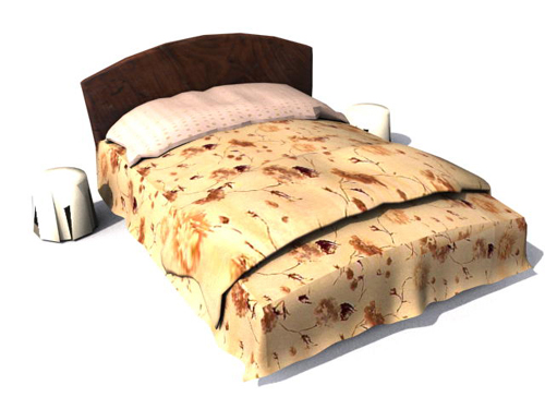 Modle 3D du lit double en bois traditionnels
