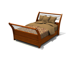 Modle 3D du lit en bois massif traditionnel double