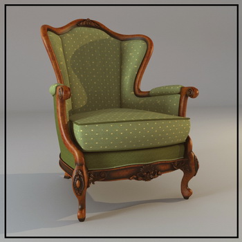 Vert europen canap en bois tissu modle 3D de la seule
