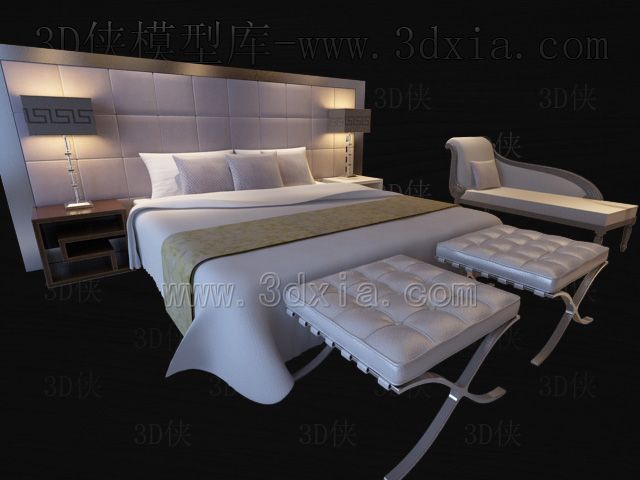 Lits doubles avec des modles de lampes en 3D-1