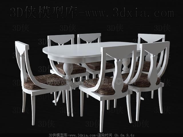 Blanc Table et chaises en bois