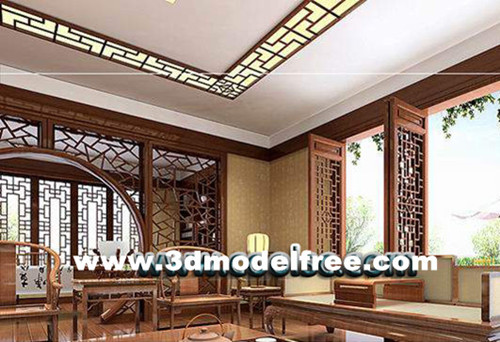 Traditionnelle salle de Chinois vivant en bois