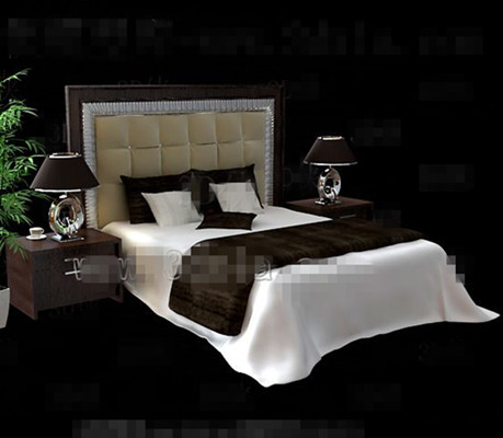 Moderne brun lit double en bois
