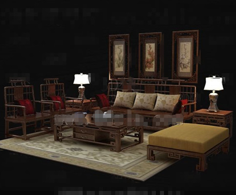 Style chinois ensemble rtro sofa en bois