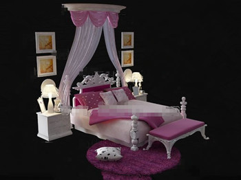 Lit de style europen blanc et rose