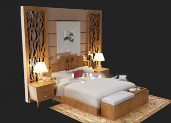 Lit en bois modle 3d