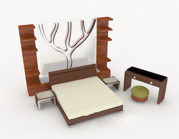 Accueil Lit double en bois simple modle 3d