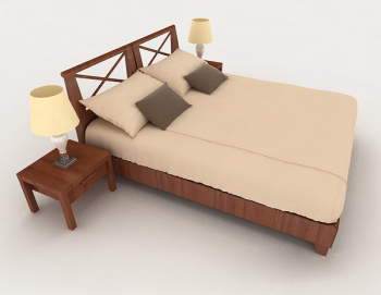 Maison en bois minimaliste brun lit double modle 3d