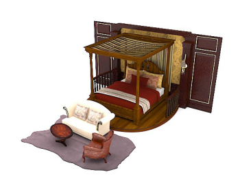 Maison en bois brun avec lit double modle 3d