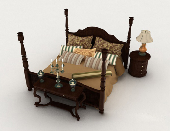 Chinois, maison, brun, bois, double, lit, 3D, modle