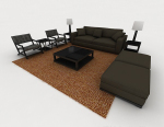 3D, modle, moderne, maison, sombre, gris, sofa