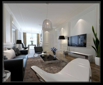 Mode noir et blanc simple, le salon modle 3D