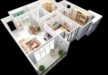 Arien, vue, nouveau, maison, dcoration, appartement, 3D, modle